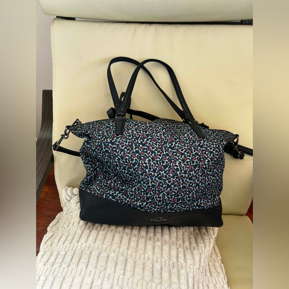 Coach Floral Tote Bag - Black and Blue